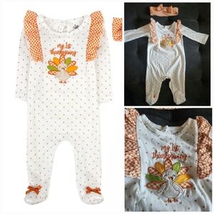 Baby Girls My 1st Thanksgiving Footed Coverall and Headband